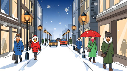 Snowy City Street Walk