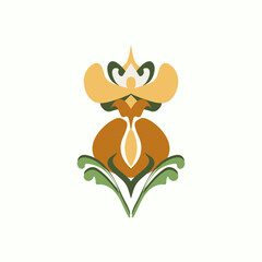 Bold vertical abstract graphic with stylized floral elements in natural colors on white background Vector illustration 