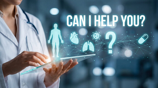 Female doctor using a digital medical interface to provide health services. - Powered by Adobe