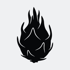 Silhouette dragon fruit exotic tropical pitaya isolated white background vector illustration