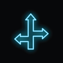 Blue neon arrows pointing in all directions on a black background