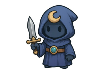 Chibi wizard holding a dagger for fantasy rpg game
