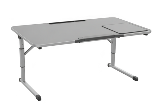 Adjustable height folding laptop desk with a side extension for workspace isolated on transparent background