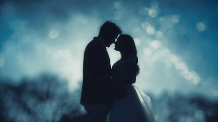 Couple embracing in silhouette romantic setting photography nighttime intimate concept of term life insurance