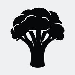 Silhouette of broccoli head vector illustration in black and white