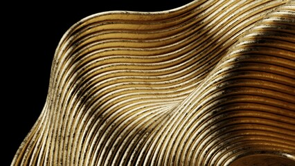 Abstract Golden Wave Sculpture. Modern abstract 3D illustration with clean composition and soft lighting. Ideal for technology projects, branding, web design, presentations and social media.