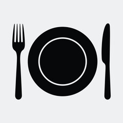 Silhouette plate with knife and fork place setting vector illustration