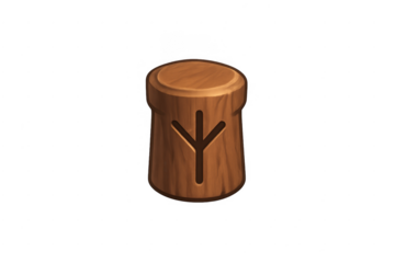 Wooden carved rune symbol on transparent background