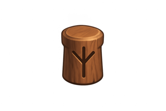 Wooden carved rune symbol on transparent background