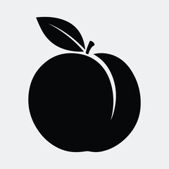 Silhouette ripe peach fruit with leaf simple flat vector illustration