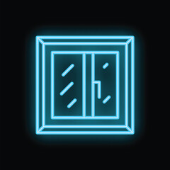 Blue neon sign of a window with rain outside, perfect for projects related to home, comfort or bad weather