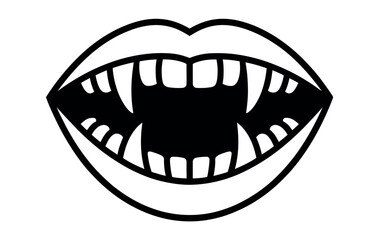 Naklejka premium Fierce open mouth with sharp vampire fangs, a symbol of the night and mystery.