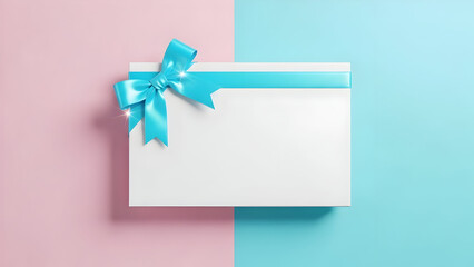 blank card with blue ribbon