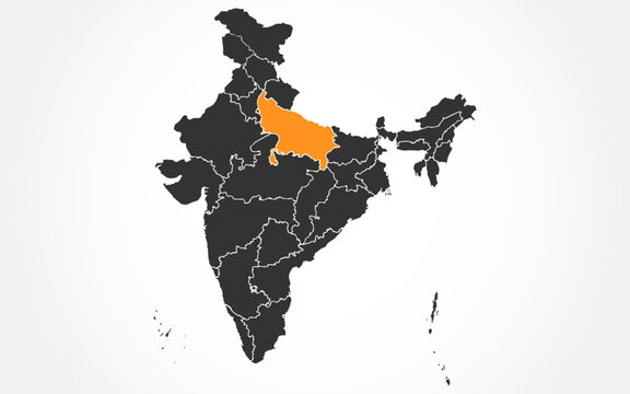 India map with Uttar Pradesh state highlight stock image, Vector Uttar Pradesh state map