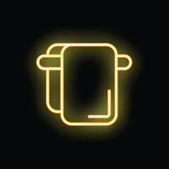 Glowing neon icon of bath towels hanging on a rack, representing bathroom amenities