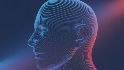 Striking digital human head outline with vibrant blue and red glow