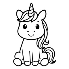 Cute unicorn illustration for kids' coloring books, fun fantasy artwork, or children's room decor. Adorable, friendly design, vector illustration