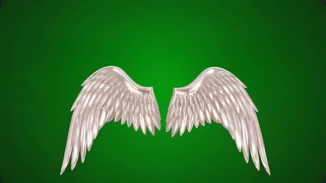 Angel Wings Animation on Green Screen Background Isolated Flapping Motion