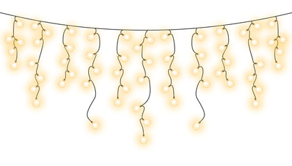 Warm fairy lights curtain — hanging string light decoration with glowing bulbs on transparent background © Ansar45