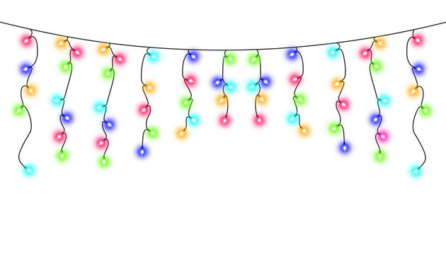 Multicolor curtain string lights - rainbow fairy light icicle garland on transparent background"
