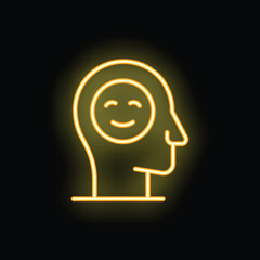 Neon sign showing a head containing a smiling face, representing the concept of positive thinking