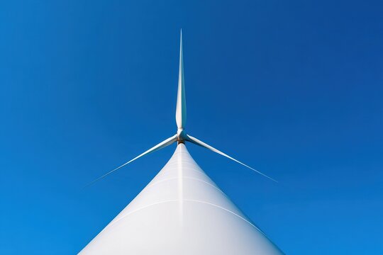 Wind turbine stands tall against a clear blue sky, showcasing its sleek design and renewable energy focus