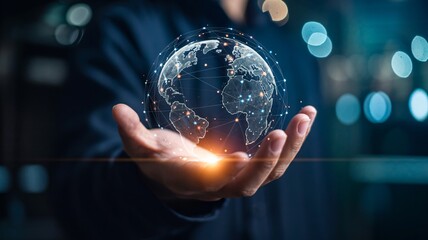 Global network in hand symbolizing worldwide connection and innovation
