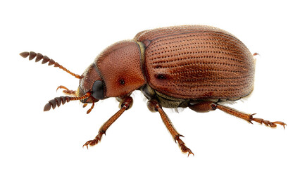 Close-up of a brown beetle detailed insect macro photography isolated on white background
