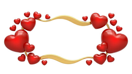Red hearts and gold ribbon frame on black background love romance