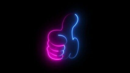  Animated neon thumb up sign icon animation ,Glowing neon thumb up like icon video on black background. hand gesture like icon 4k video Social media like increasing with shiny . - Powered by Adobe