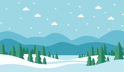 Winter Wonderland Landscape Vector Illustration Snow Covered Trees and Mountains Holiday Season Background Nature