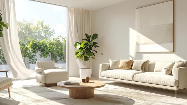 Modern Living Room Interior with Natural Light and Plants
