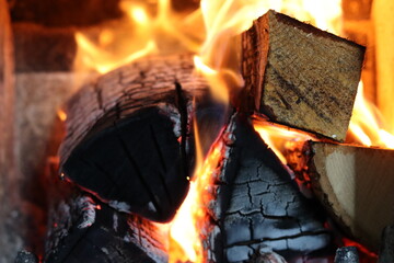 Logs in a wood burning stove
