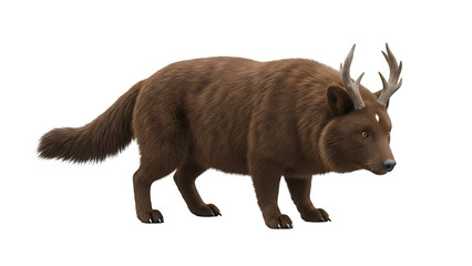 Fantastic creature with wolf body and deer antlers a mythical animal concept isolated on white background