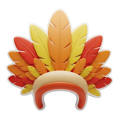 Colorful Feather Headdress with Orange and Yellow Feathers, Festive and Traditional Indigenous Accessory