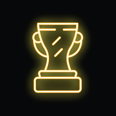 Glowing neon trophy shining brightly on a black background, symbolizing victory and achievement