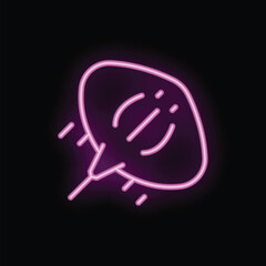 Glowing neon icon of a horseshoe crab swimming, depicted in pink and purple against a black background