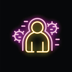 Neon sign depicting a person with a strong immune system fighting off viruses, symbolizing health and resilience