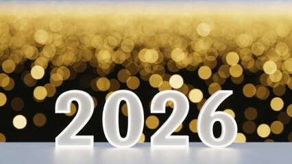 2026 New Year Celebration with Golden Bokeh Lights.
