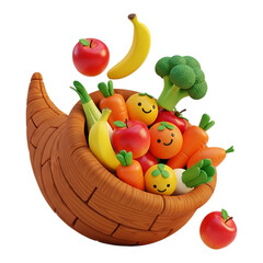 Cornucopia of Fresh Produce with Smiling Citrus Fruits and Apples