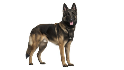 Alert Belgian Malinois dog standing full body shot in studio isolated on white background