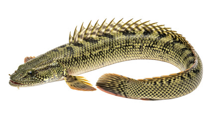 Barred snakehead fish a freshwater species isolated on white background for educational or commercial use