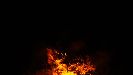 Obraz premium Blaze fire flame texture overlays on isolated background. Texture of burn fire with particles embers.