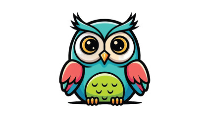 Fototapeta premium Cute cartoon owl illustration with big eyes and colorful feathers.