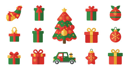 Christmas Holiday Objects Collection Festive Decorations and Gifts.