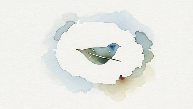 Delicate watercolor painting of a bird perched on a leaf, perfect for nature lovers and art enthusiasts seeking a touch of serenity and organic beauty