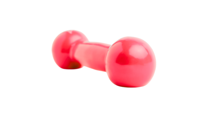 Fitness and exercise concept featuring a single red dumbbell for strength training and toning, isolated on a transparent background