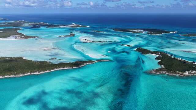 Exuma Skyline At Exuma In Black Point Bahamas. Seascape Skyline. Shades Of Blue Landscape. Summer Travel. Exuma Skyline In Exuma In Black Point Bahamas. Highrise Buildings.