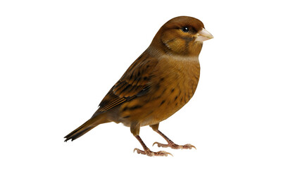 Brown canary bird perched and isolated on white a small pet bird with detailed feathers