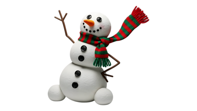 Charming handmade snowman with a festive striped scarf, perfect for holiday and winter decorations